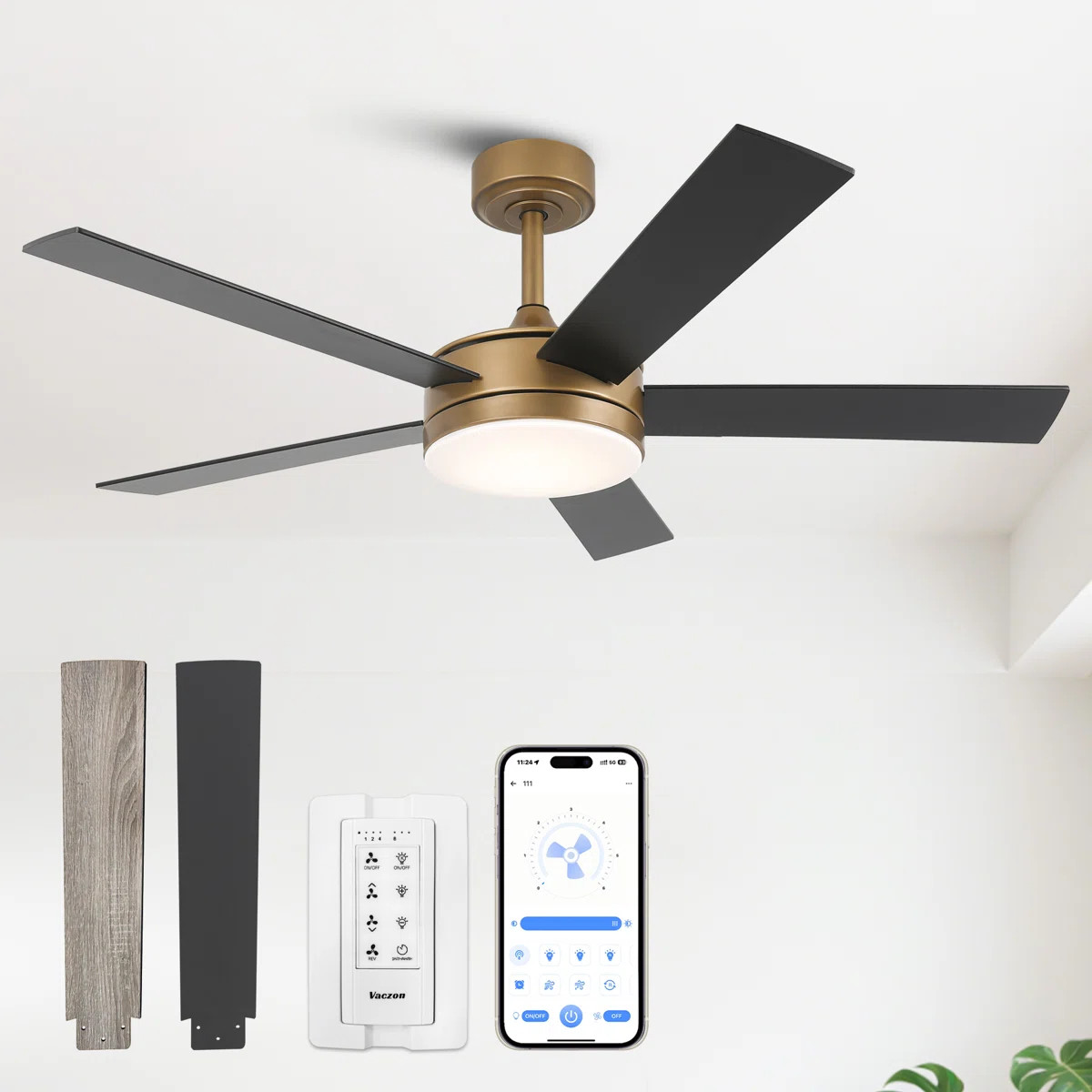 Vaczon 48" Modern Smart Dimmable Ceiling Fan with 3CCT LED Lights, 6-Speed Reversible DC Motor, T... | Wayfair North America