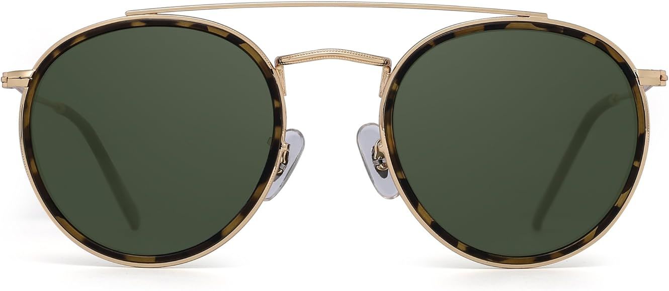 Small Polarized Round Sunglasses for Women Vintage Double Bridge Frame | Amazon (US)