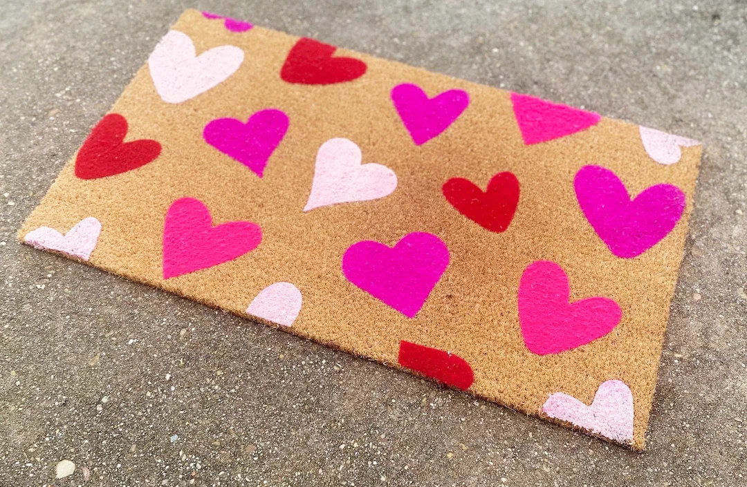 Row of Hearts Doormat, Pink Red Hearts, Valentines Day Gift Decor, Outdoor Welcome Rug, Red Heart... | Etsy (US)