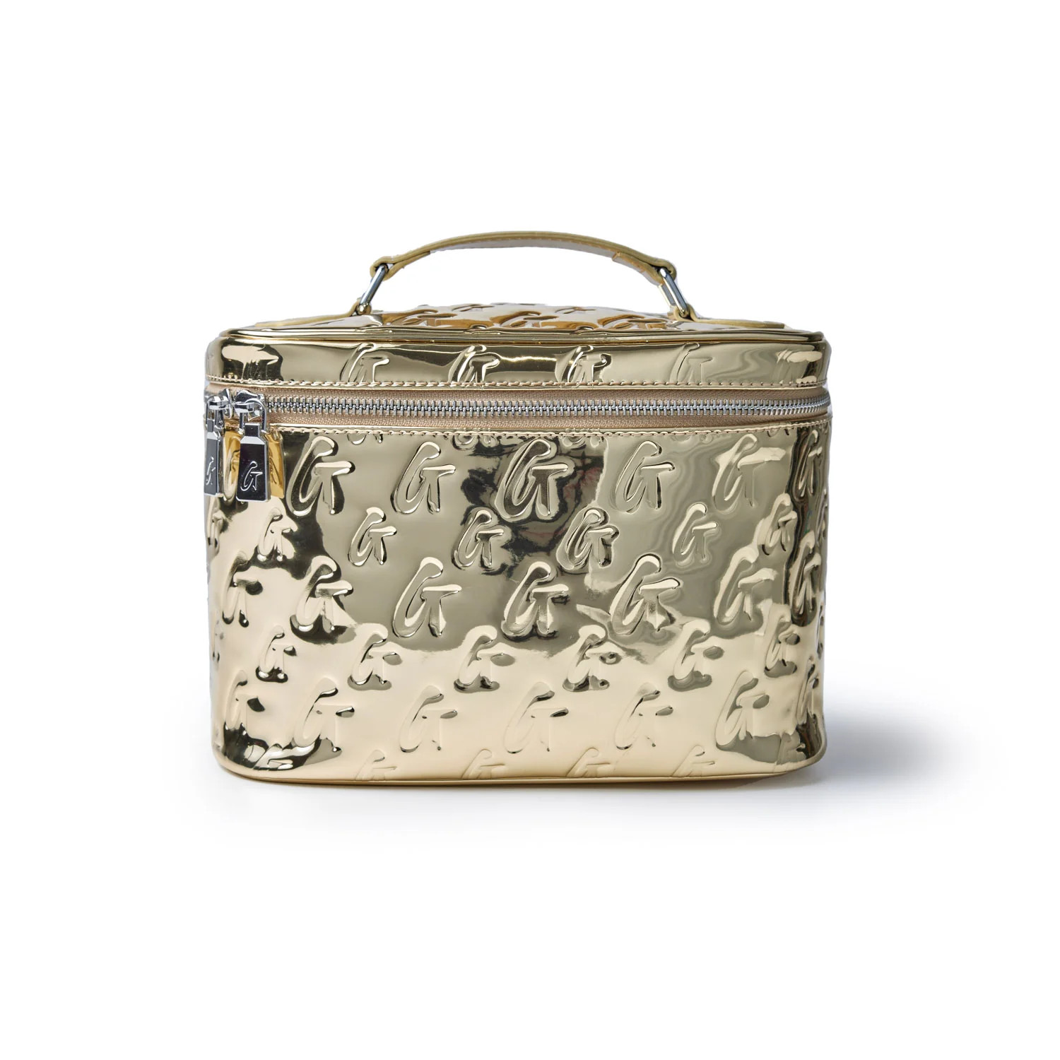 LARGE METALLIC MONOGRAM TOILETRY BAG - METALLIC GOLD | Glam-Aholic Lifestyle