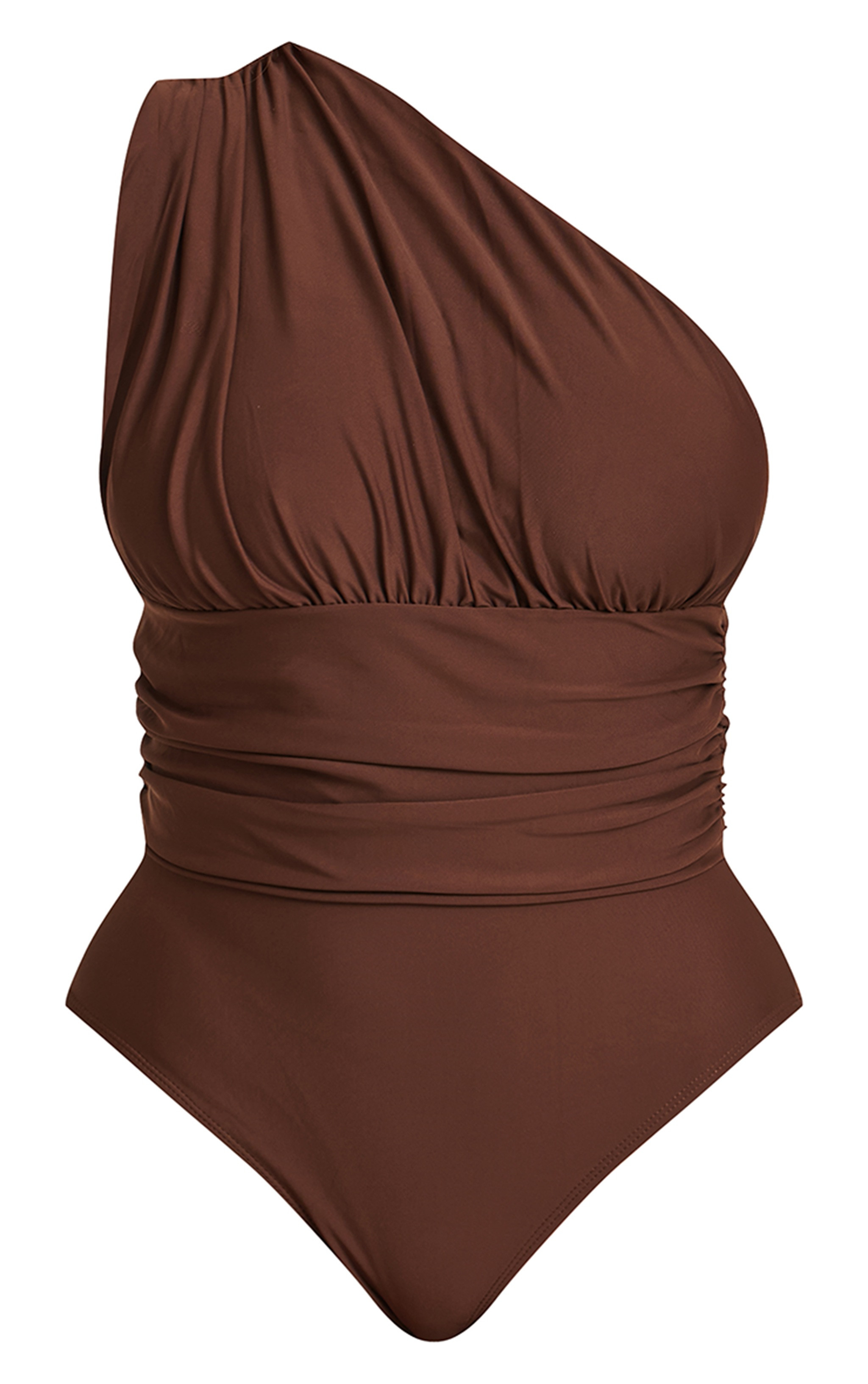 Shape Chocolate One Shoulder Ruched Swimsuit | Shape | PrettyLittleThing UK