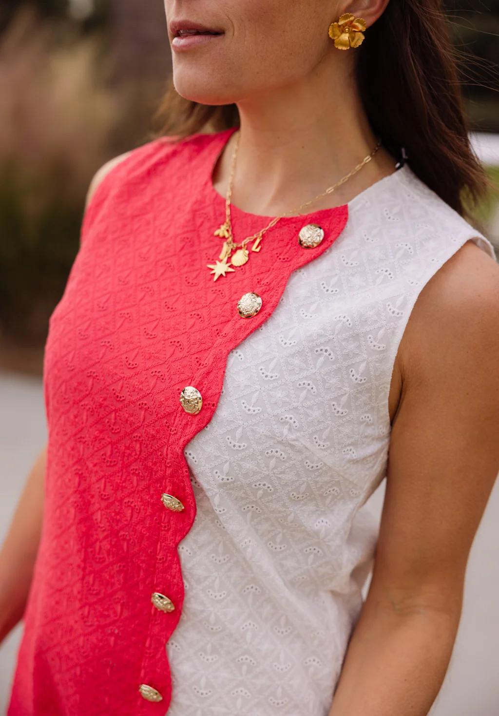 Scalloped Cassidy Dress in Teaberry & White Eyelet | Duffield Lane