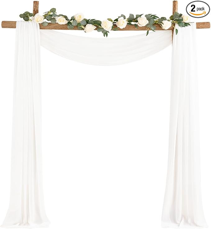 Socomi Wedding Arch Draping Fabric 2 Panels 29" x 19Ft Ivory Sheer Chiffon Curtain Drapes 6 Yards... | Amazon (US)