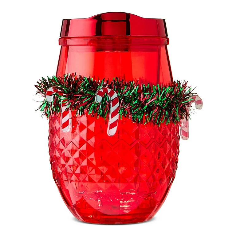 Light-Up Plastic Christmas Wine Tumbler with Lid, Red, 8 oz, by Holiday Time | Walmart (US)