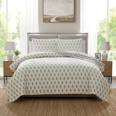 Details By Becki Owens Alba 3-piece Grey Poly Cotton Gauze Quilt Set, Full | Wayfair North America