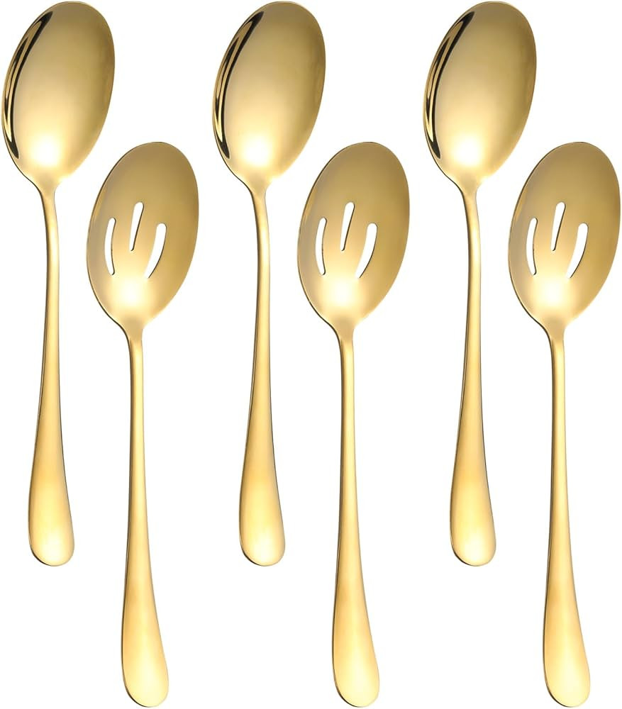 6 Pieces Serving Spoons Set, 8.7 Inch Serving Spoon, Includes 3 Server Spoon and 3 Slotted Spoons... | Amazon (US)