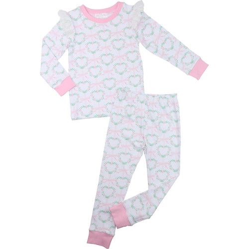 Pink And Green Heart And Bow Knit Pajamas | Cecil and Lou
