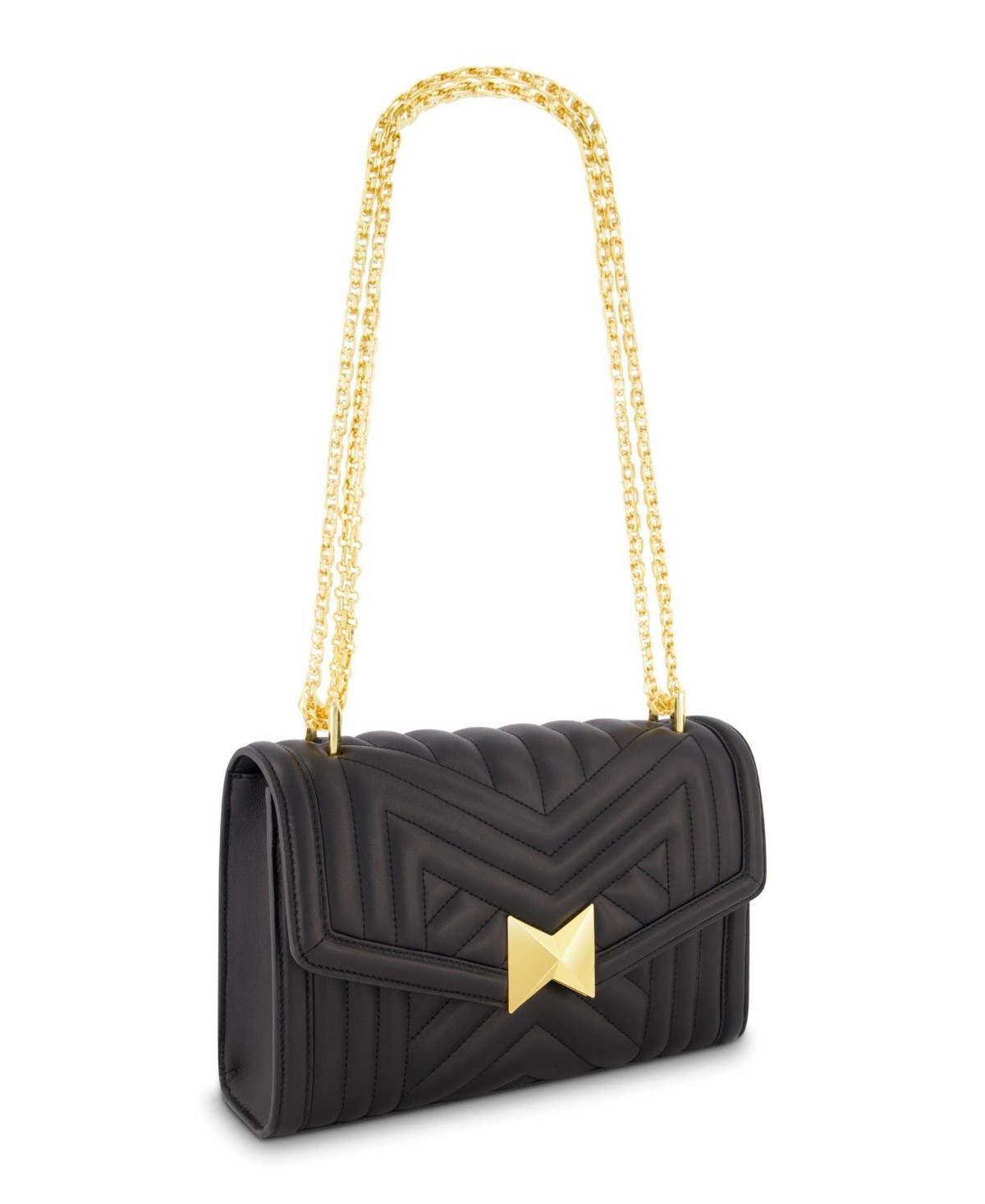 Gold Chain Quilted Napa Leather Handbag - Black | Macy's