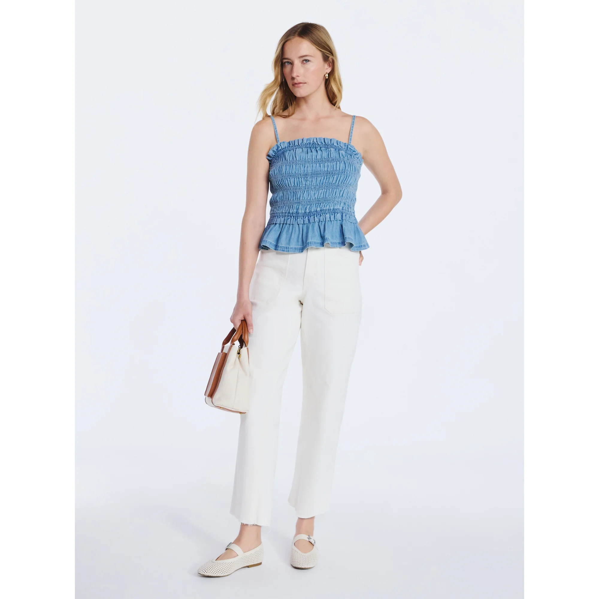 Free Assembly Women's Smocked Cotton Top with Peplum Hem, Sizes XS-XXL | Walmart (US)