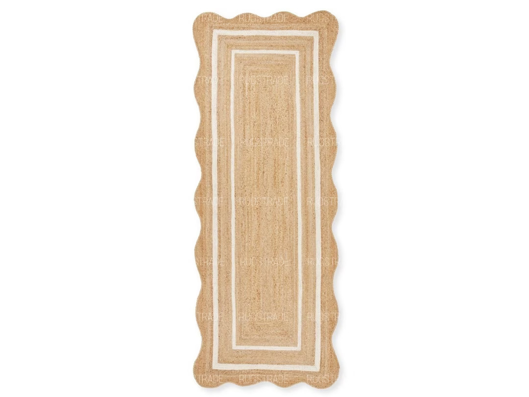 Jute Runner Rug - Scalloped Runner Rug, Bohemian Scallop Rug, Natural Jute Rug, Scalloped Jute Ru... | Etsy (US)