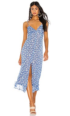 MAJORELLE Quincy Midi Dress in Blue Ditsy from Revolve.com | Revolve Clothing (Global)