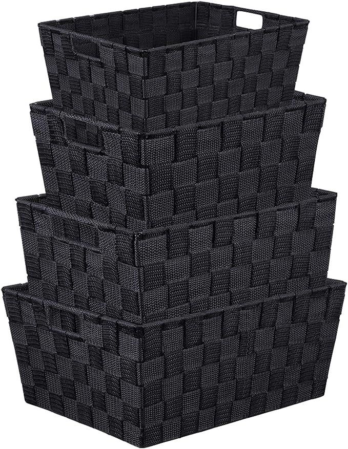 LEAVINSKY Woven Storage Box, Woven Strap Storage Basket Bin Container, Stackable Storage Basket, ... | Amazon (US)