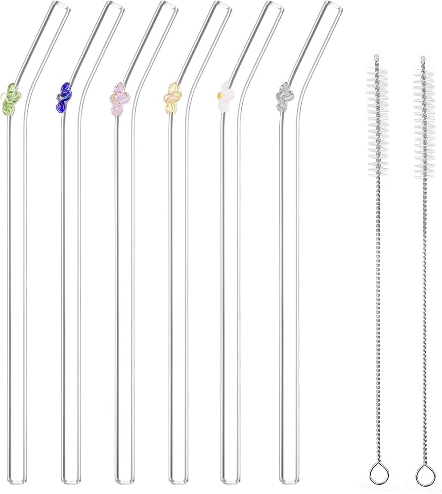 Strohhalme Glas, Wiederverwendbar Glas Strohhalm Lang, Trinkhalme Glas Gebogen mit Reinigungsbür... | Amazon (DE)