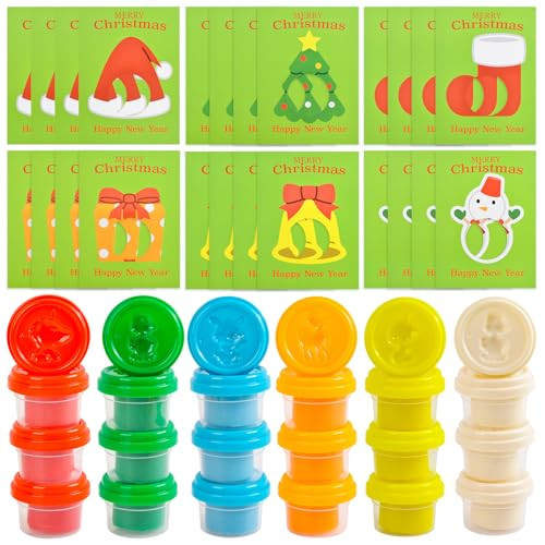 Christmas Party Favors for Kids Christmas Gifts for Students Christmas Classroom Gifts Stocking Stuffers Kids 24 Pack Playdough with Greeting Cards Christmas Toys Goodie Bags for Kids Students Child | Amazon (US)