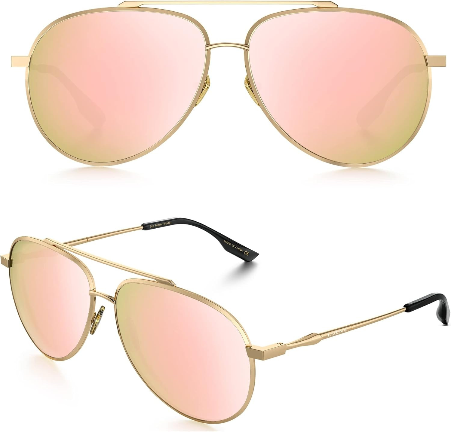 LUENX Aviator Sunglasses for Women Polarized Mirror with Case - UV 400 Protection 60MM | Amazon (US)