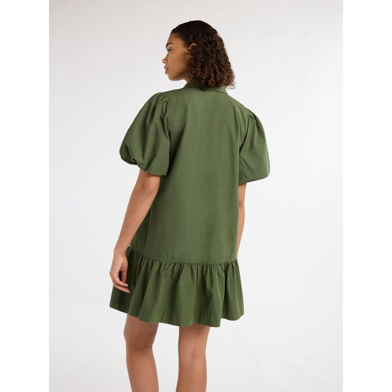 Free Assembly Women’s and Women's Plus Cotton Ruffle Mini Dress with Puff Sleeves, Sizes XS-4X | Walmart (US)