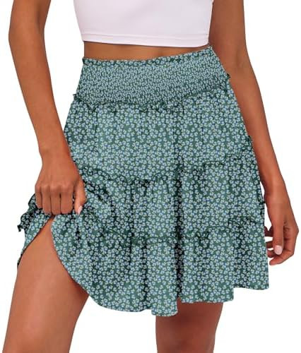 Caracilia Womens Summer Flowy Mini Skorts Skirts High Waist Ruffle Tiered Casual Cute Boho Beach ... | Amazon (US)