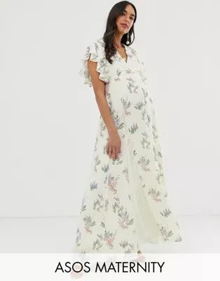 ASOS DESIGN Maternity maxi dress with godet lace inserts in ocassion print | ASOS US