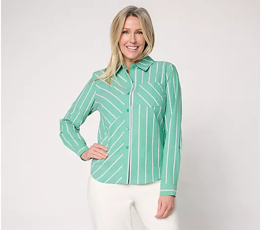 Joan Rivers Mixed Stripe Button-Front Girlfriend Shirt - QVC.com | QVC