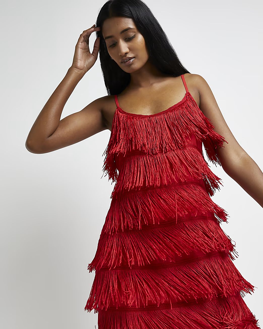 Red fringe mini dress | River Island (UK & IE)