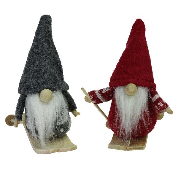 Set of 2 Gray and Red Skiing Santa Gnomes Hanging Christmas Ornaments 4" | Bed Bath & Beyond