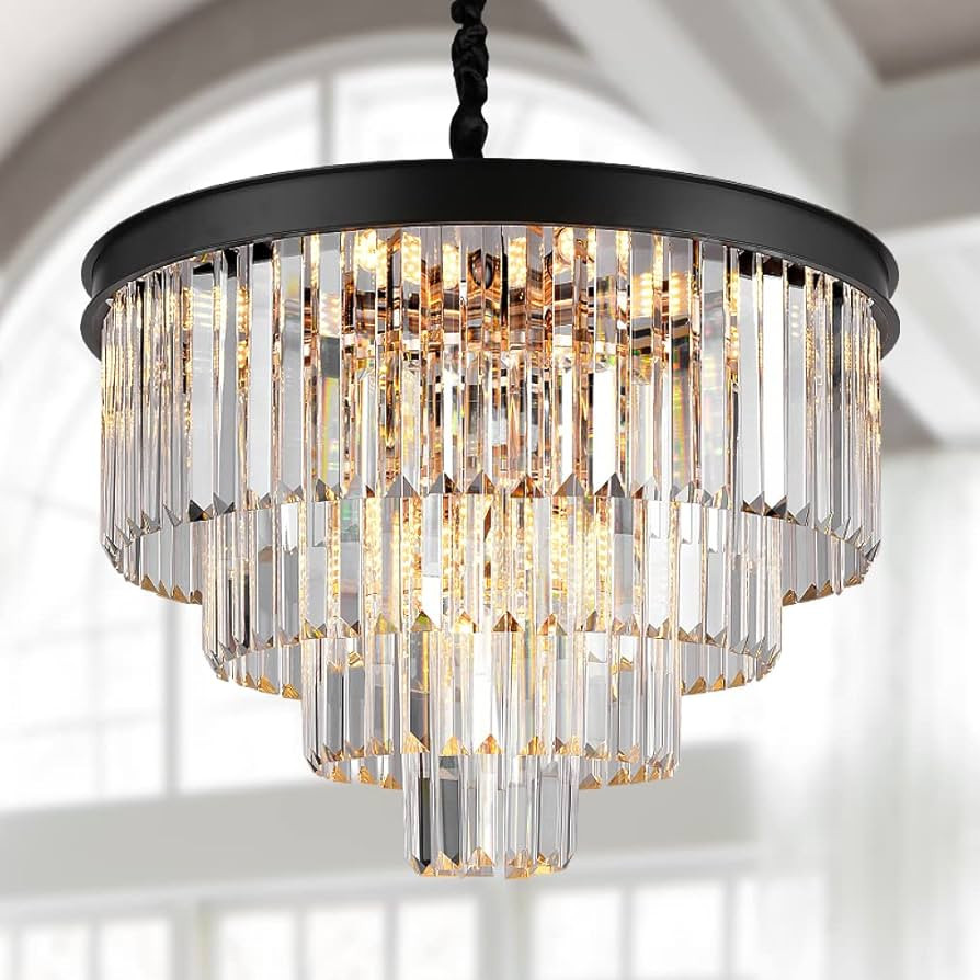 Modern Crystal Chandeliers 24" Round Top K9 Crystals Chandelier Adjustable Ceiling Light Fixture ... | Amazon (US)