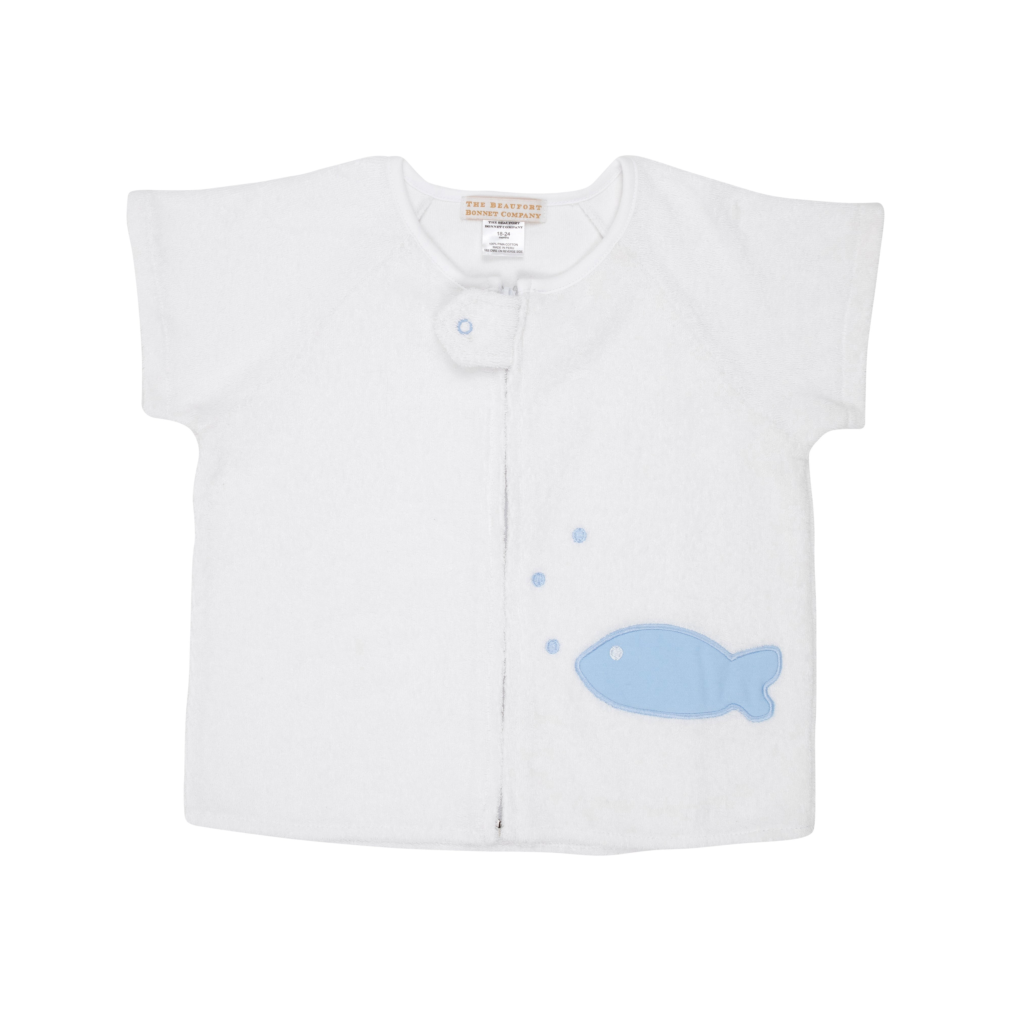 Henry Clay Cover Up - Worth Avenue White with Beale Street Blue Fish Applique | The Beaufort Bonnet Company