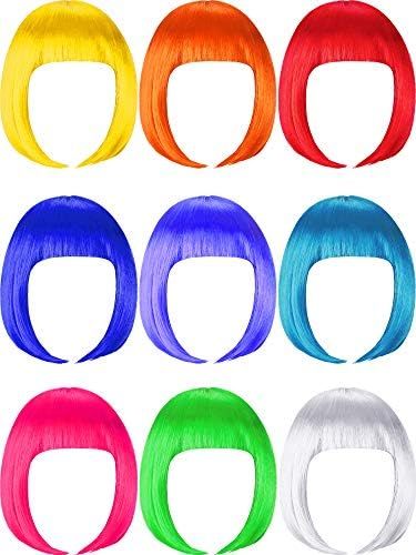 9 Pieces Short Bob Hair Wigs Multicolored Cosplay Costume Wig Daily Party Hairpiece for Women Gir... | Amazon (US)