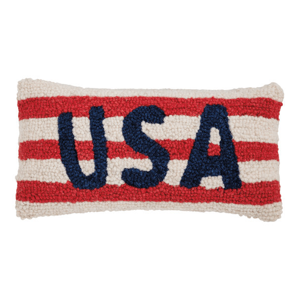 Mud Pie Usa Americana Hook Wool Mini Pillow in Red | 100% Polyester | Mud Pie