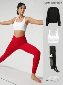 GLOWMODE 24" FeatherFit™ Crossover Yoga Leggings Buttery Soft Red High Stretch Crossover Waist ... | SHEIN