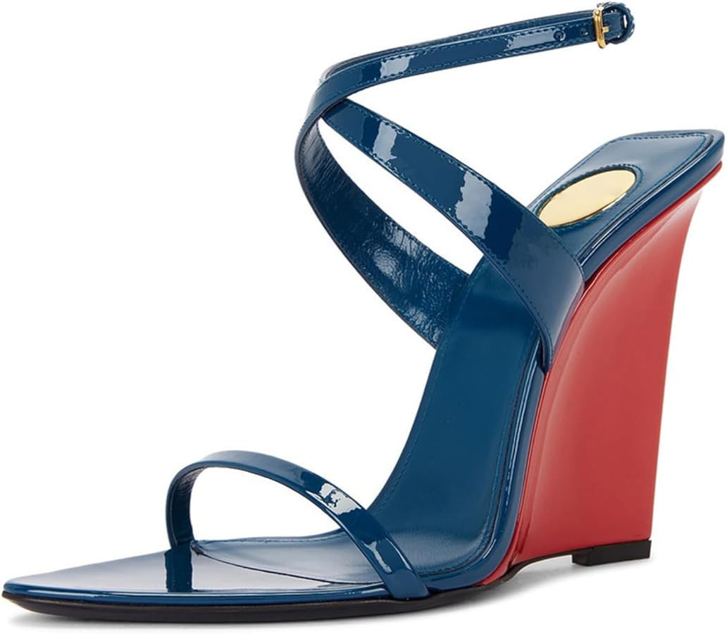 Goolita Open Pointed Toe Wedge Heels For Women Buckle Ankle Strap Heeled Sandals Sexy Slingback P... | Amazon (US)