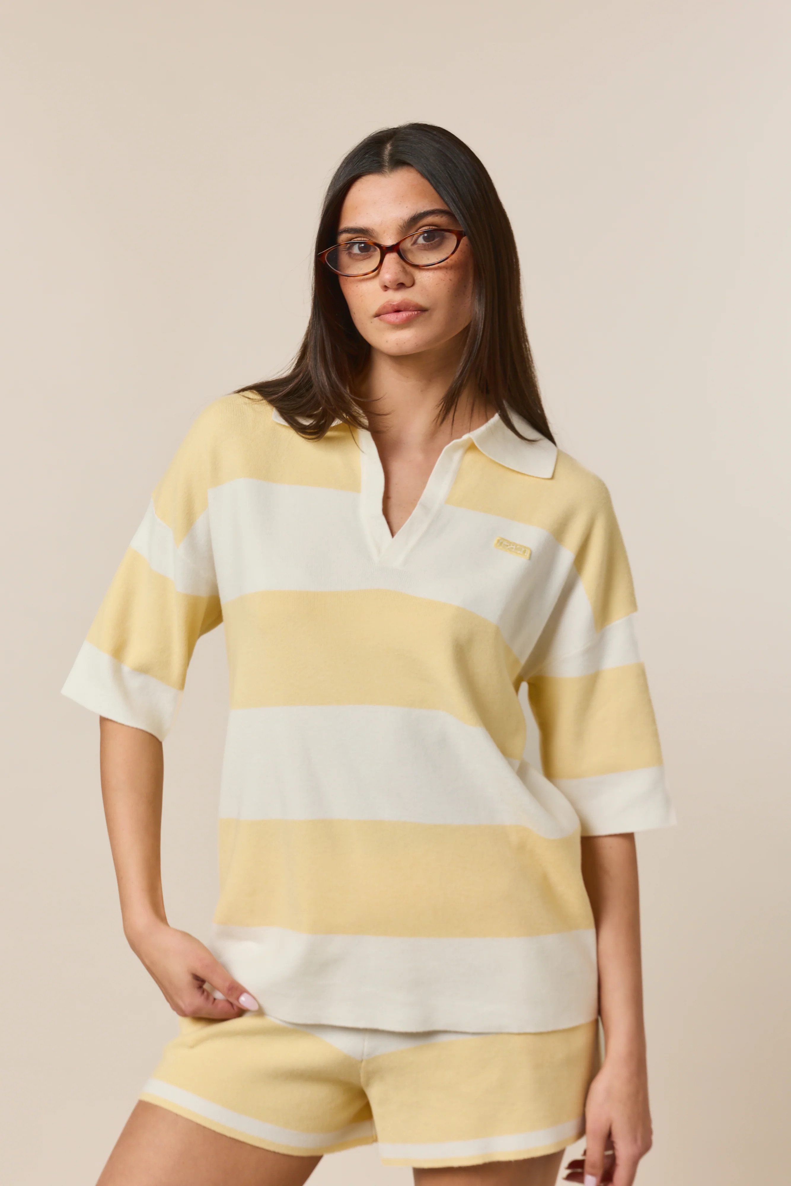 Stripe Knitted High Waisted Shorts - Lemon Sorbet | Reasn