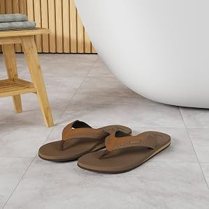 KuaiLu Men's Yoga Mat Leather Flip Flops with Arch Support Comfortable Cushion Walking Thong Sand... | Amazon (US)