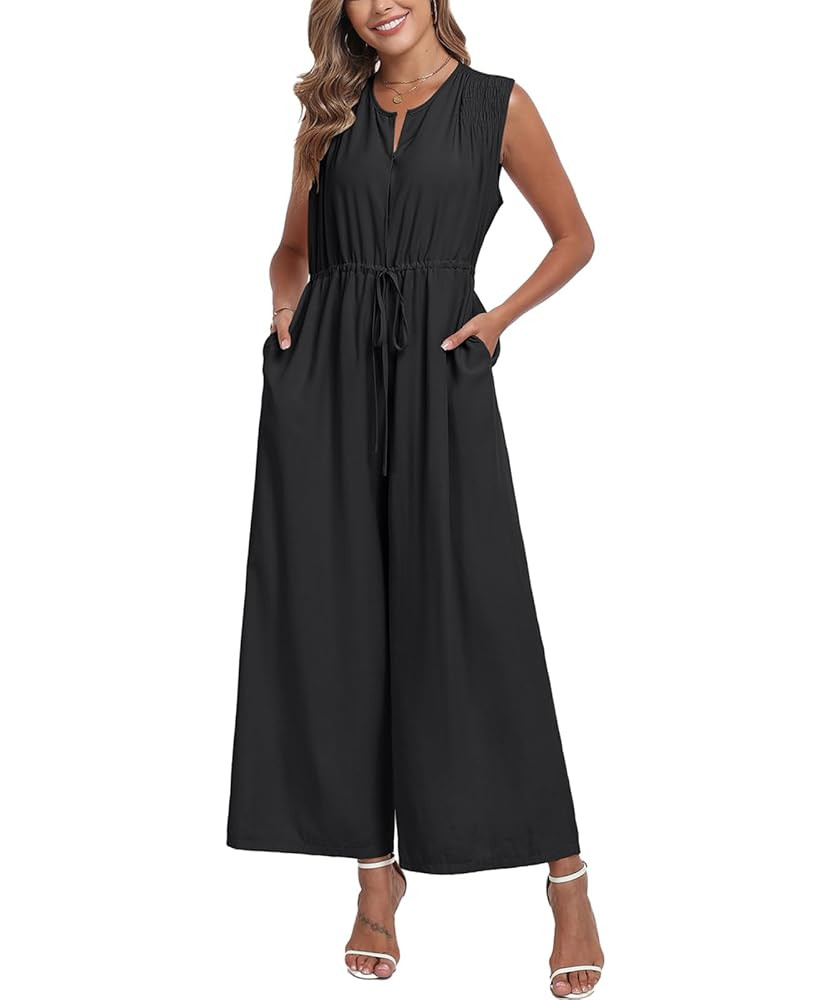 HOTIAN Women's Sleeveless Jumpsuit Dressy 2025 Casual Summer Dressy Wide Leg Pants Romper One Pie... | Amazon (US)