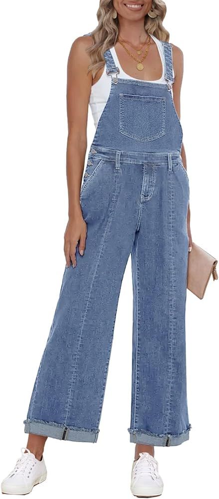 Vetinee Womens Overalls Denim Loose Fit Wide Leg Bib Stretch Baggy Jeans Jumpsuit Y2K Comfy | Amazon (US)
