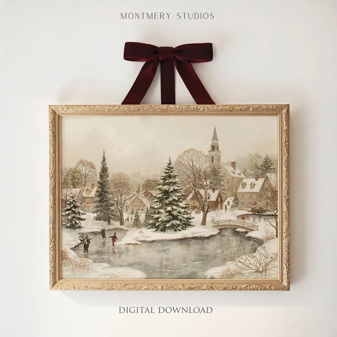 Cozy Christmas Village Printable | Vintage Christmas Town | Scandinavian Christmas Decor | Snowy ... | Etsy (US)