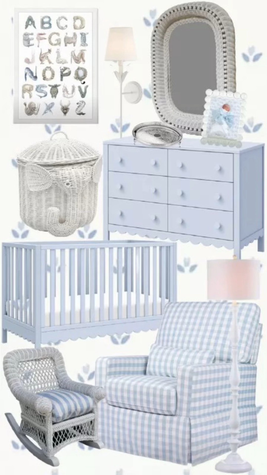 This living room features a refined mix of classic blue-and-white decor, including a tailored upholstered sofa with a skirted base, an ivory fringe-trim armchair, and a matching patterned ottoman for a cohesive look. Warm brass double wall sconces and a soft abstract landscape painting add traditional elegance, while a natural stone coffee table brings organic texture. Blue-and-white ceramic accents, sculptural wall decor, and a shell-inspired planter with white orchids introduce subtle coastal charm, creating a timeless and well-layered space.

#LTKHome