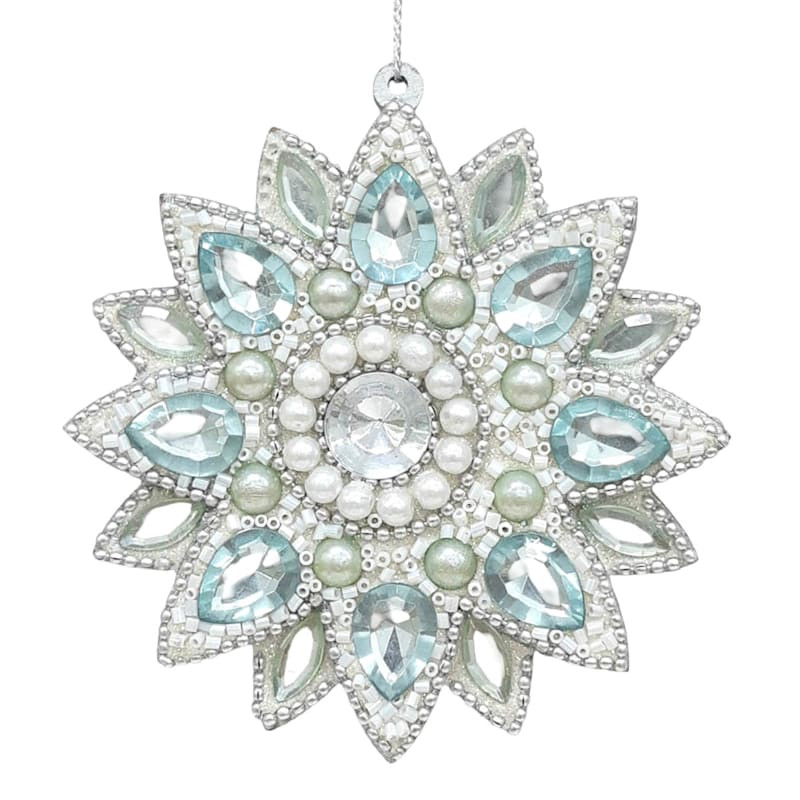 Blue Beaded Snowflake Ornament, 4" | At Home