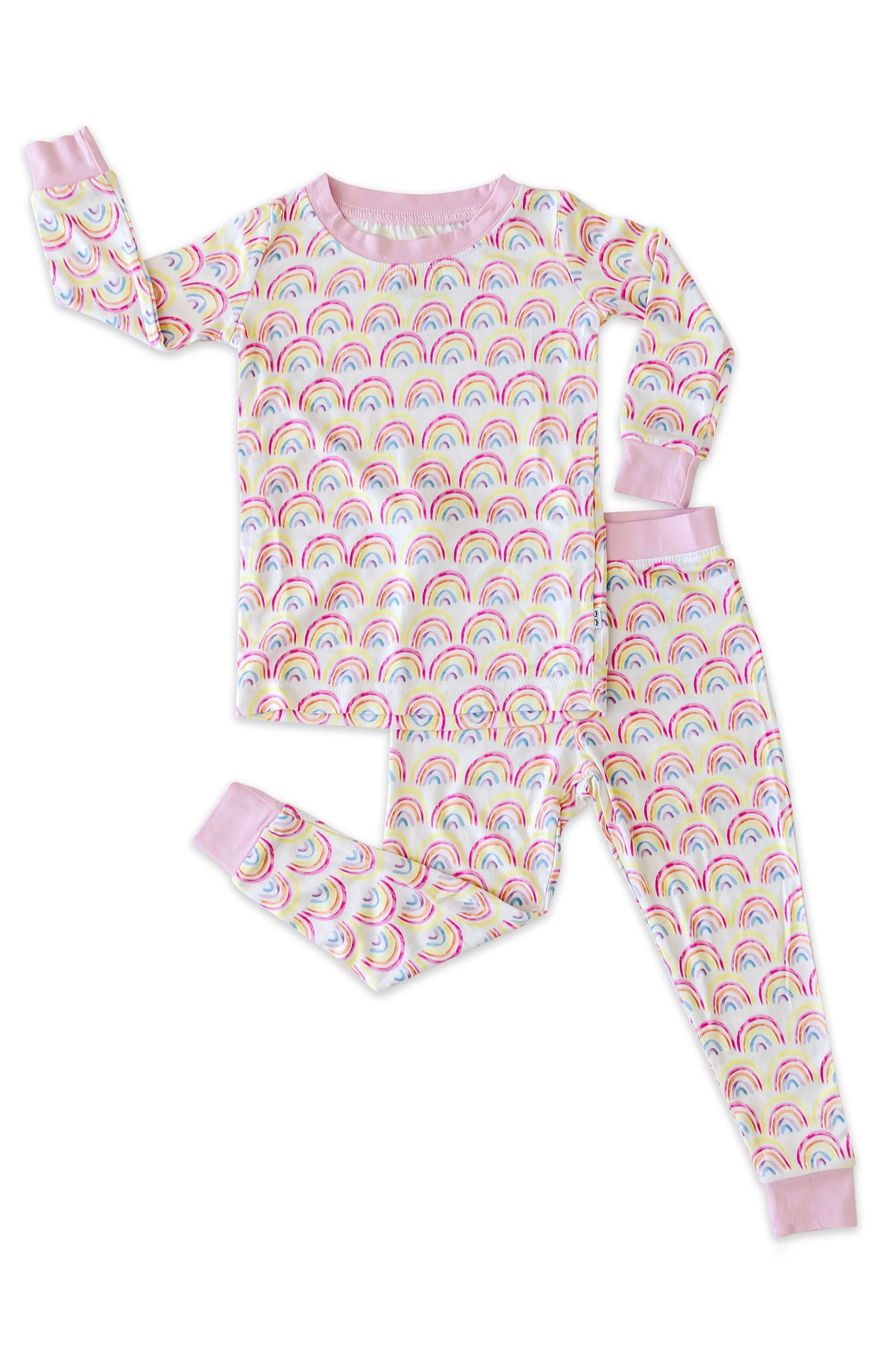 Toddler Girl's Little Sleepies Rainbows Fitted Two-Piece Pajamas, Size 3T - Pink | Nordstrom