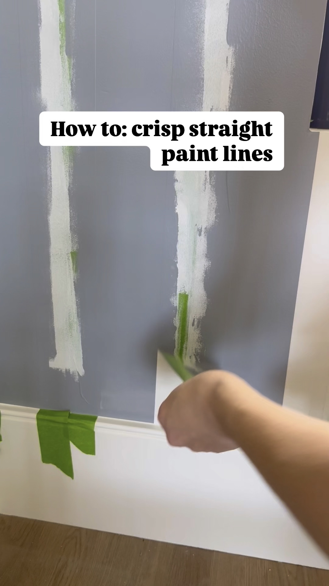 Supplies I used to paint a straight line! Paint colors: BM Swiss Coffee and SW let it rain 