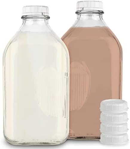 Stock Your Home Half Gallon Glass Milk Bottle with Lid (2 Pack) 64 Oz Jugs and 6 White Caps, Reus... | Amazon (US)