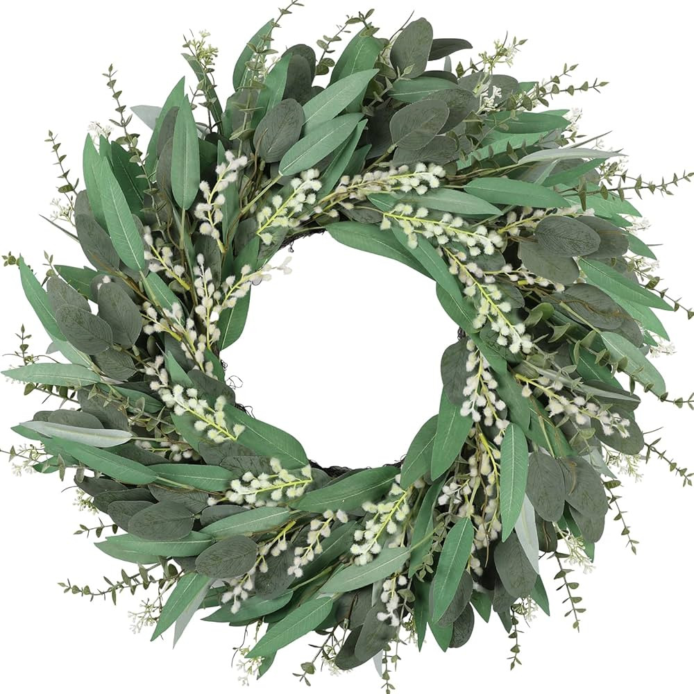 26 Inchs Large Summer Spring Wreaths for Front Door, Artificial Greenery Eucalyptus Wreath with W... | Amazon (US)