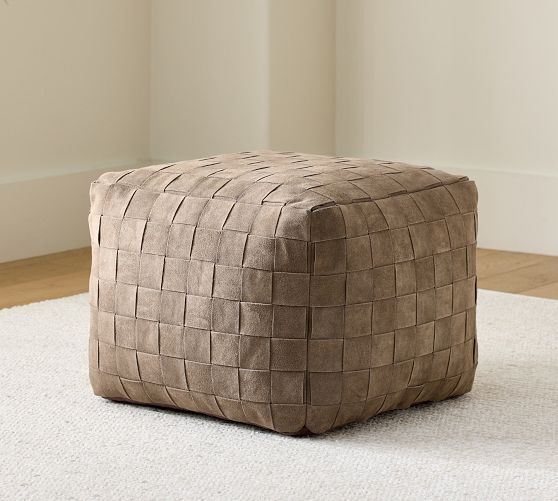 Suede Basketweave Pouf | Pottery Barn (US)