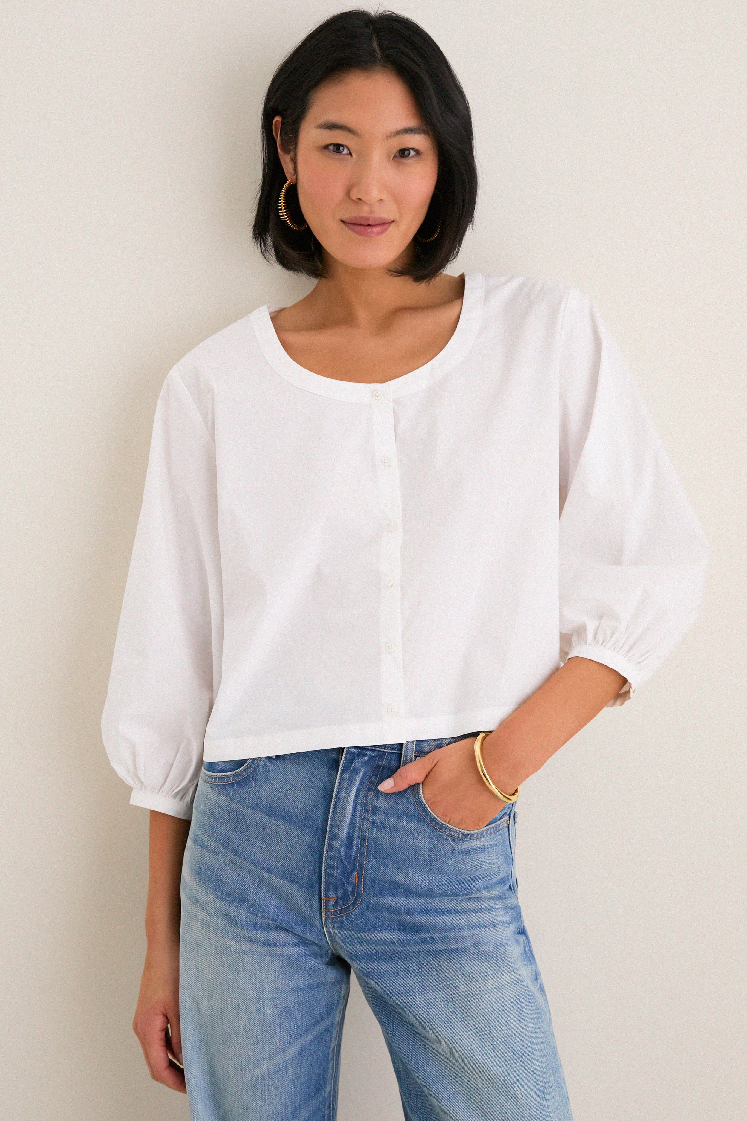 White Poplin Kennedi Blouse | Tuckernuck (US)