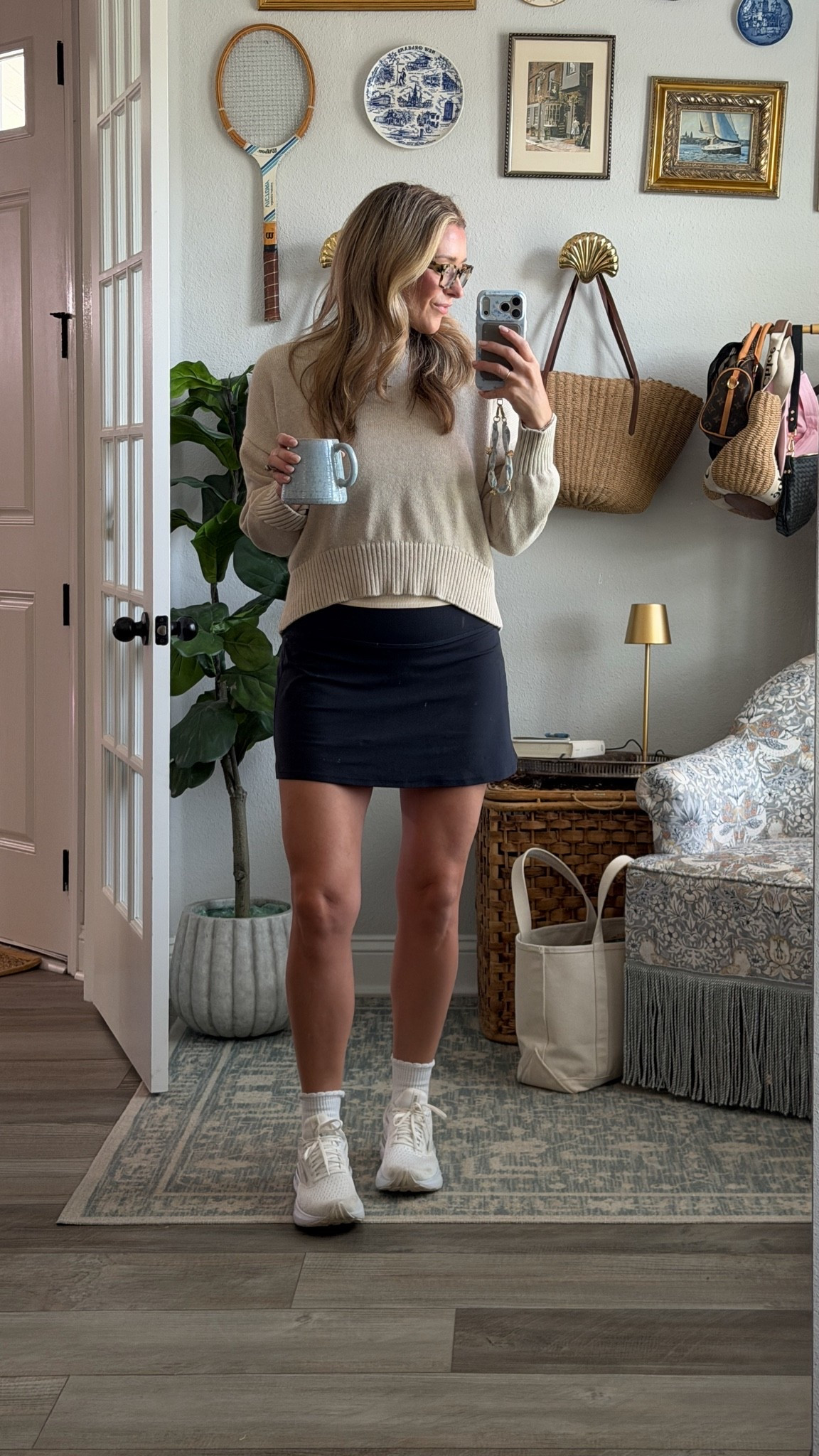 Work from home look on repeat. Love this Amazon active skirt!! Paired with my favorite all white shoe that is so timeless, have repurchased so many times!