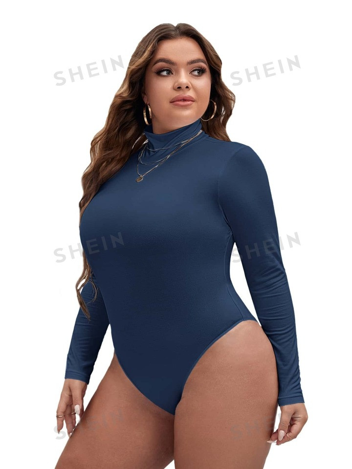 SHEIN Essnce Plus High Neck Slim Fit Tee Bodysuit | SHEIN