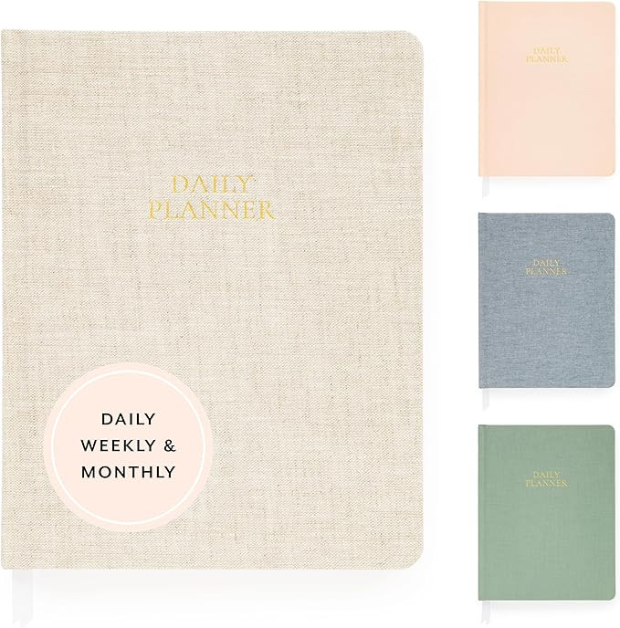 Sugar Paper Undated Daily Planner, Fabric Cover, 7 x 9 Inches, Hardcover Weekly Planner (Flax) | Amazon (US)
