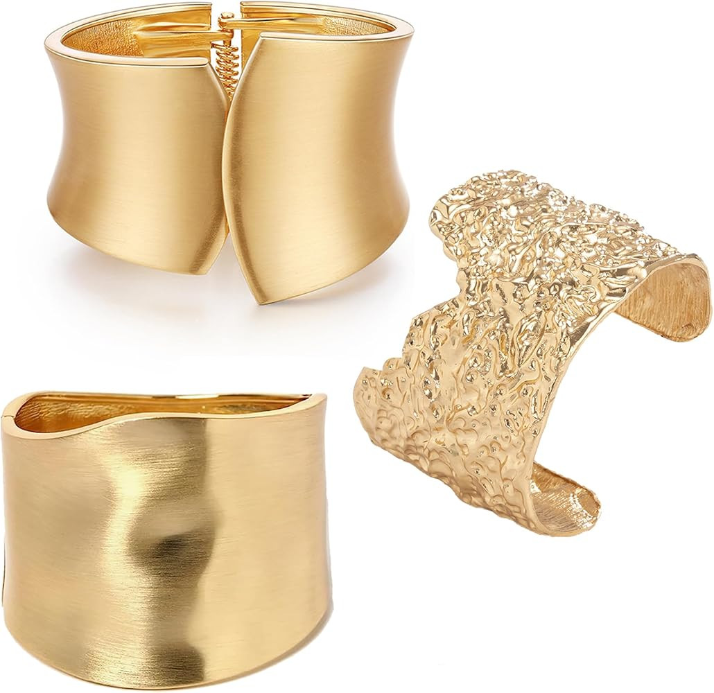 CASDAN 1-3PCS Gold Cuff Bracelets for Women Trendy Wide Chunky Bangle Bracelets for Women Hinge G... | Amazon (US)