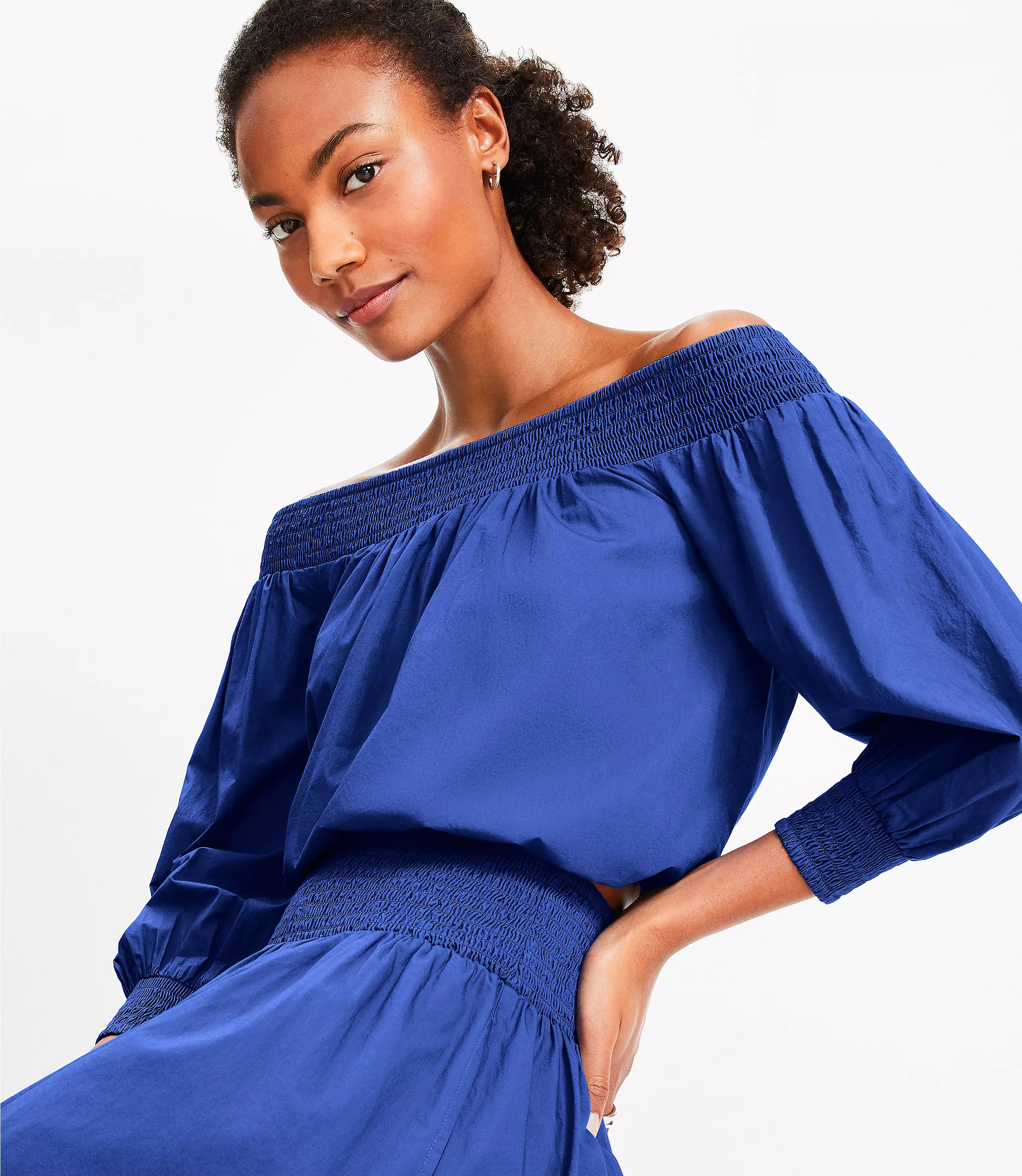 LOFT Beach Poplin Smocked Off The Shoulder Top | LOFT