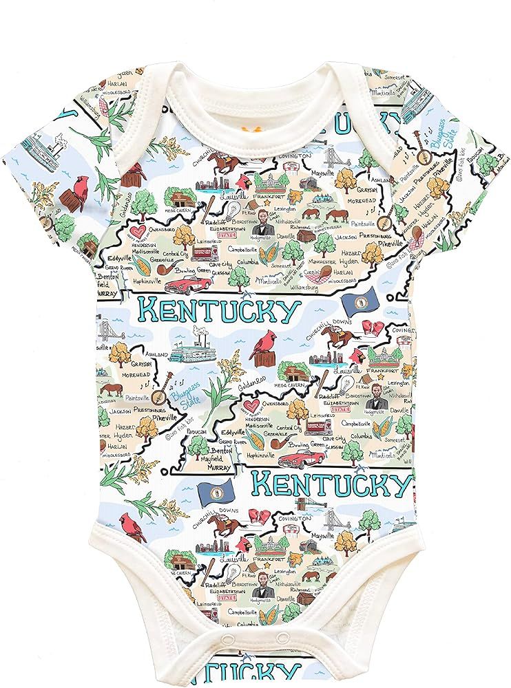 Fish Kiss® State Map Repeat Unisex Baby Romper, Pima Cotton Knit, Baby One-Piece, State Baby Gif... | Amazon (US)
